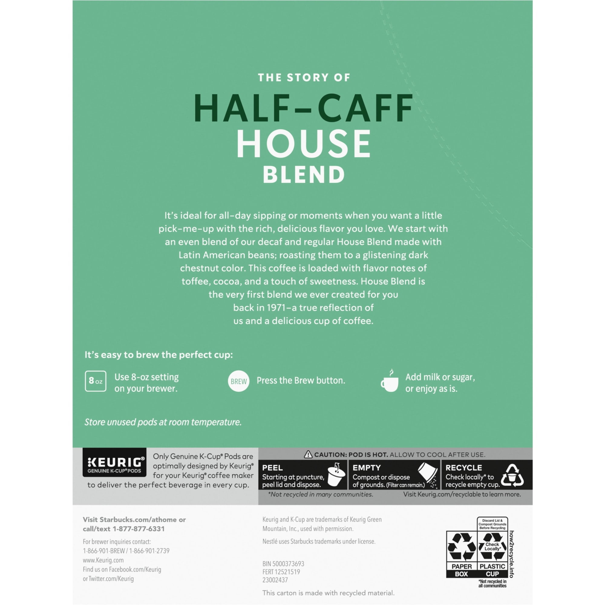 Starbucks Medium Roast, Half-Caff House Blend K-Cup Coffee Pods, 22 Count K Cups
