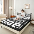 thumbnail image 4 of Manfei Hip Hop Music Queen Sheet Sets for Teens, Black White Flat Sheet, Modern Video Queen Fitted Sheet, Microfiber Bedroom Decor, 4 Pieces, 4 of 7