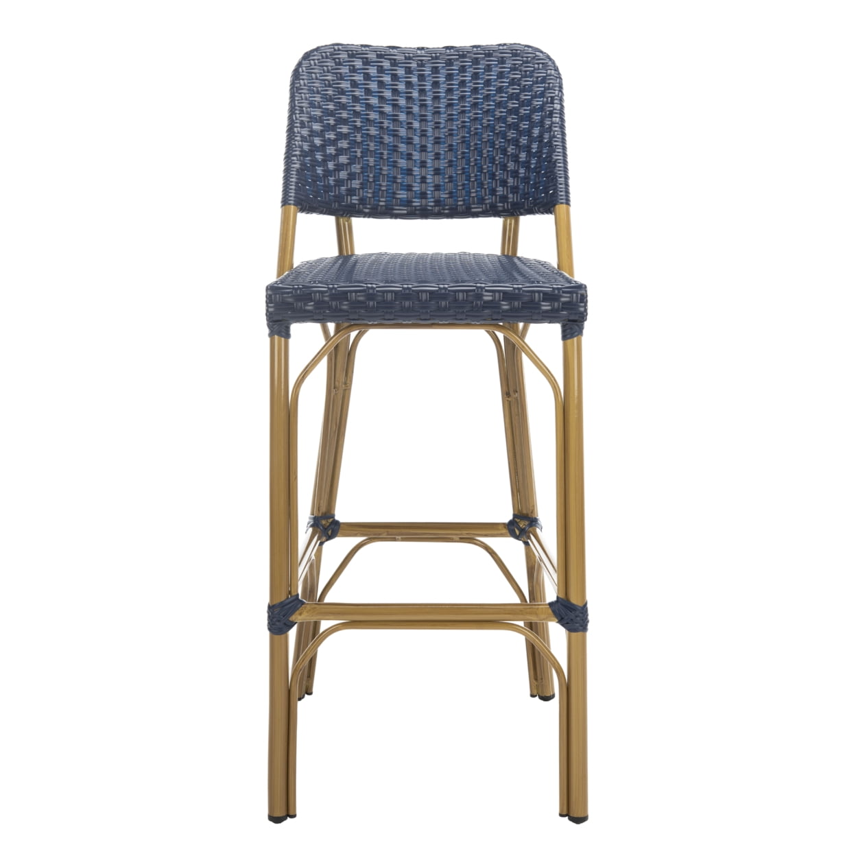 SAFAVIEH Deltana Bohemian Navy Rattan High Back Bar Stool (17 in. W x 20 in. D x 41.3 in. H)