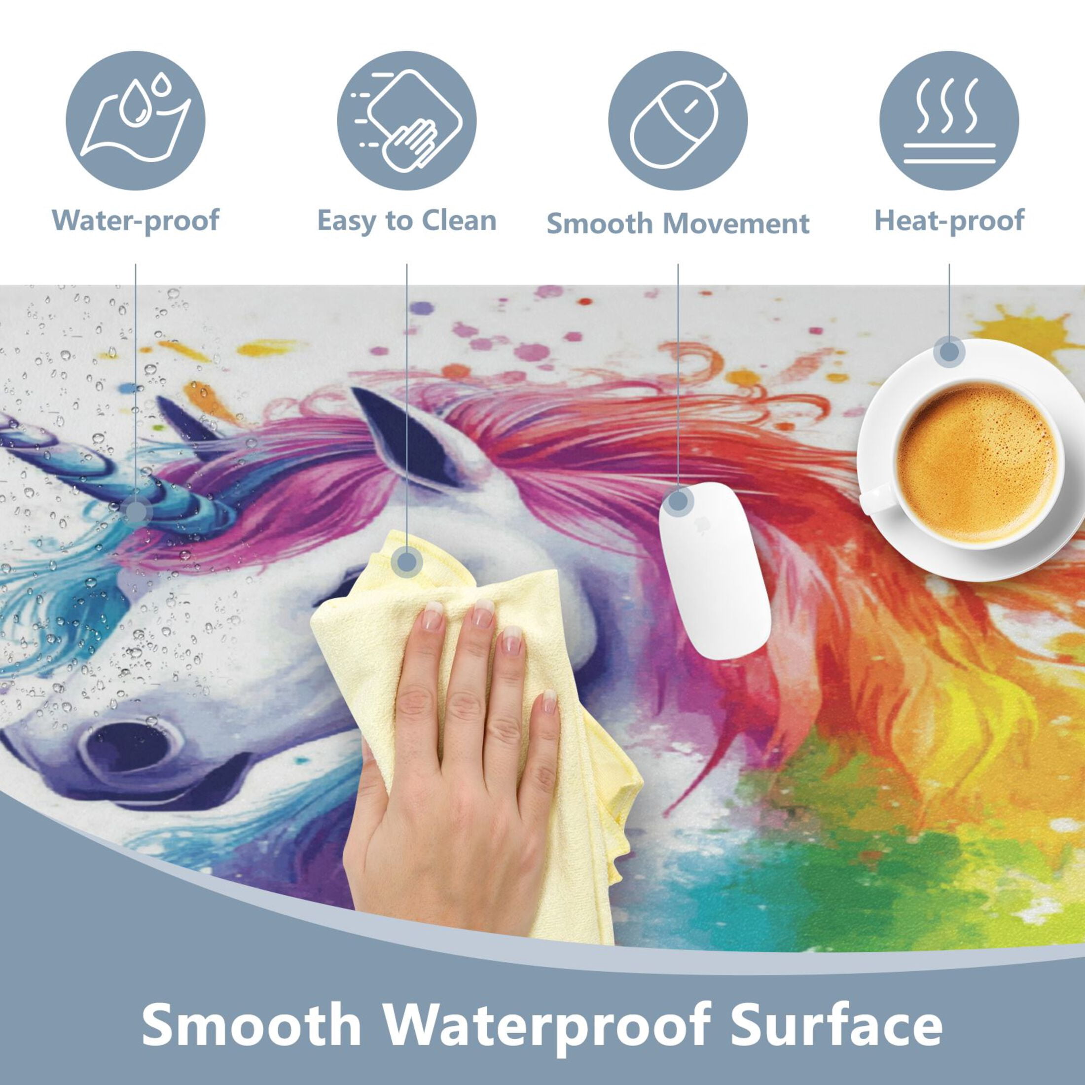 Leather Keyboard and Mouse Desk Mat Office Desk Accessories Protective Office Desk Decor Desk Pad Mat for Gaming, Work from Home, Office Rainbow-colored Unicorn 16.5" x 35.4"