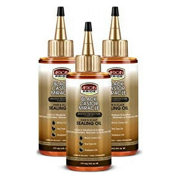 African Pride Black Castor Miracle Hair & Scalp Sealing Oil - Locks in Moisture & Soothes, Contains Black Castor Oil, Tea Tree Oil, Soybean Oil 6 oz (3 Pack)
