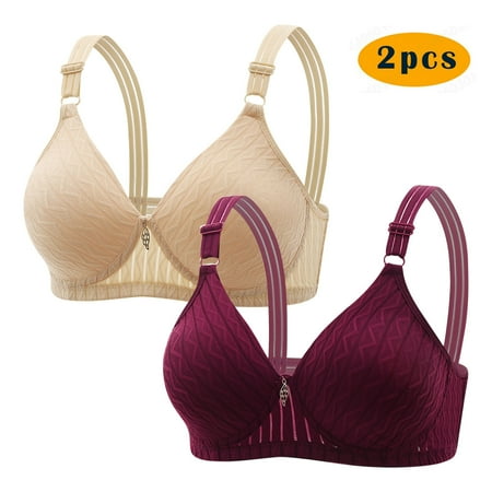 GERsome Women s Pack of 2 Assorted Color Push Up Wireless Bra Padded T Shirt Bras No Underwire Plunge Bralette Full Coverage 2PC#Beige/Red M