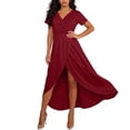 thumbnail image 7 of Viikei Womens Dresses Short Dress,Women's Wrap V-Neck Short-Sleeve Maxi Dress with High Slit Multiple Colors Wine XXXL, 7 of 7
