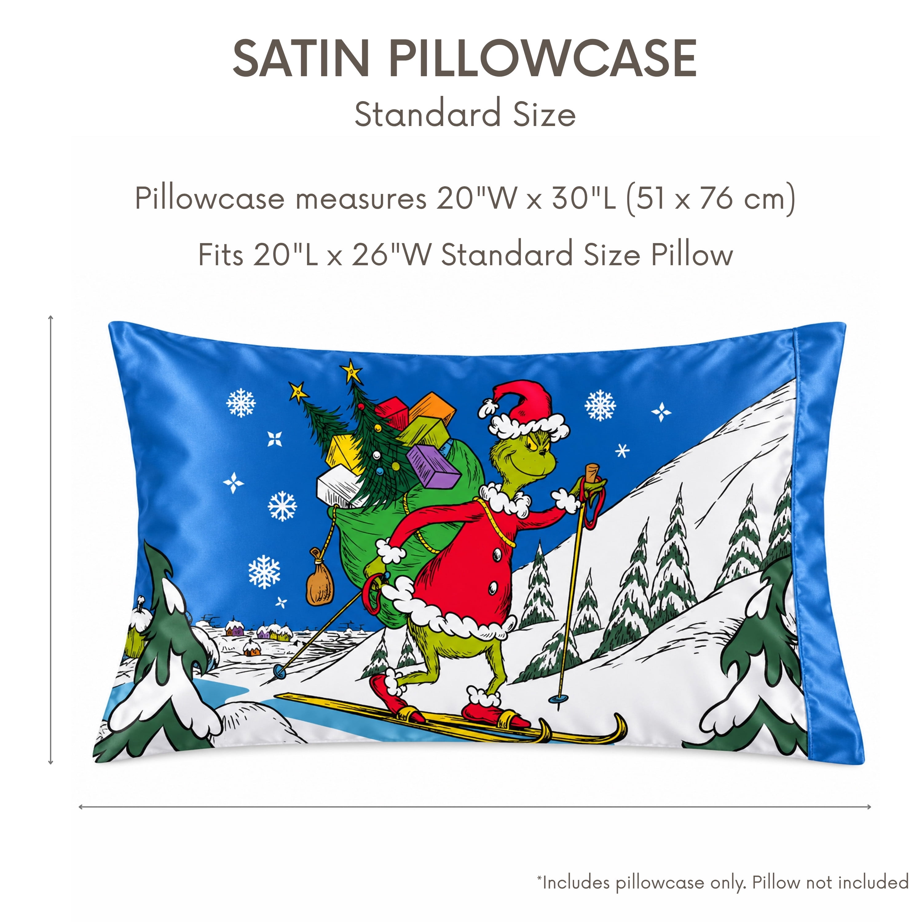 Grinch Reversible Silky Satin Pillowcase, Standard Size, 1-Pack