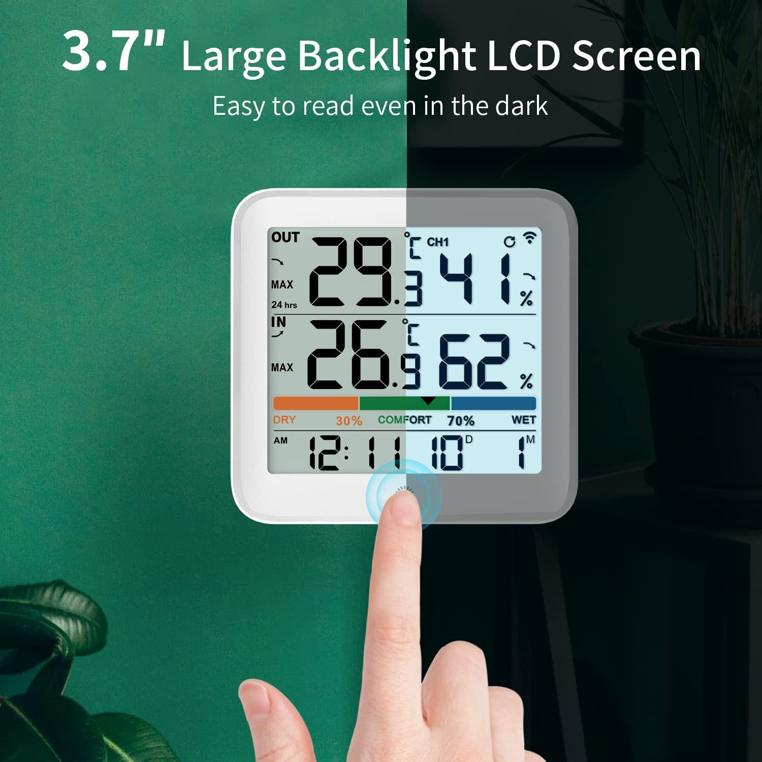 Digital Wireless Weather Station Indoor Outdoor Temperature & Humidity  Measure w/ 3 Sensor, °C/°F Black LED Light Display, Alarm