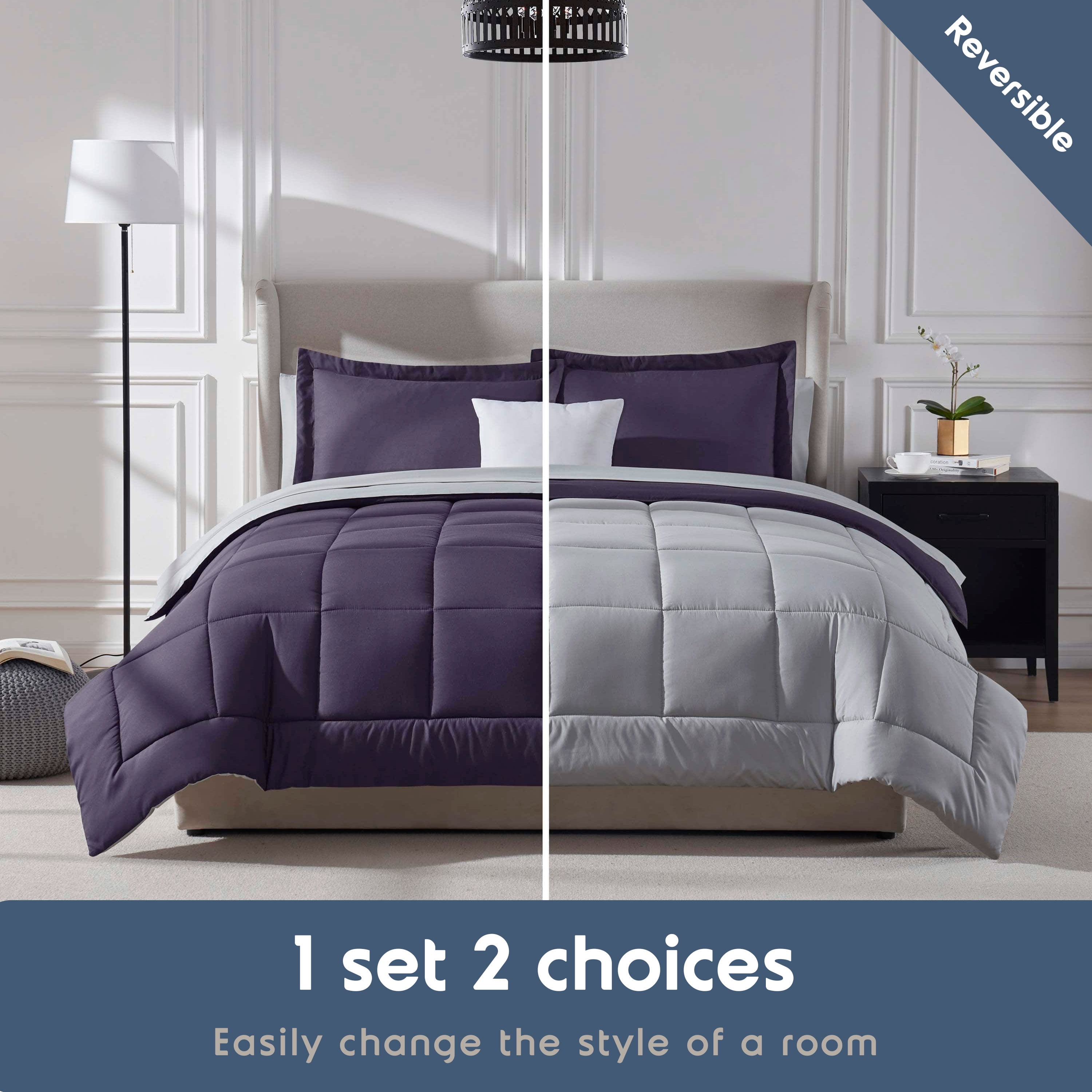 LammaLoe King Comforter Set, With King Sheets, Reversible Bed In A Bag 7 Piece, Bedding Set, Purple