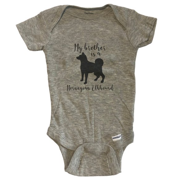 My Brother Is A Norwegian Elkhound Cute Dog Baby Bodysuit - Norwegian Elkhound One Piece Baby Bodysuit - Grey