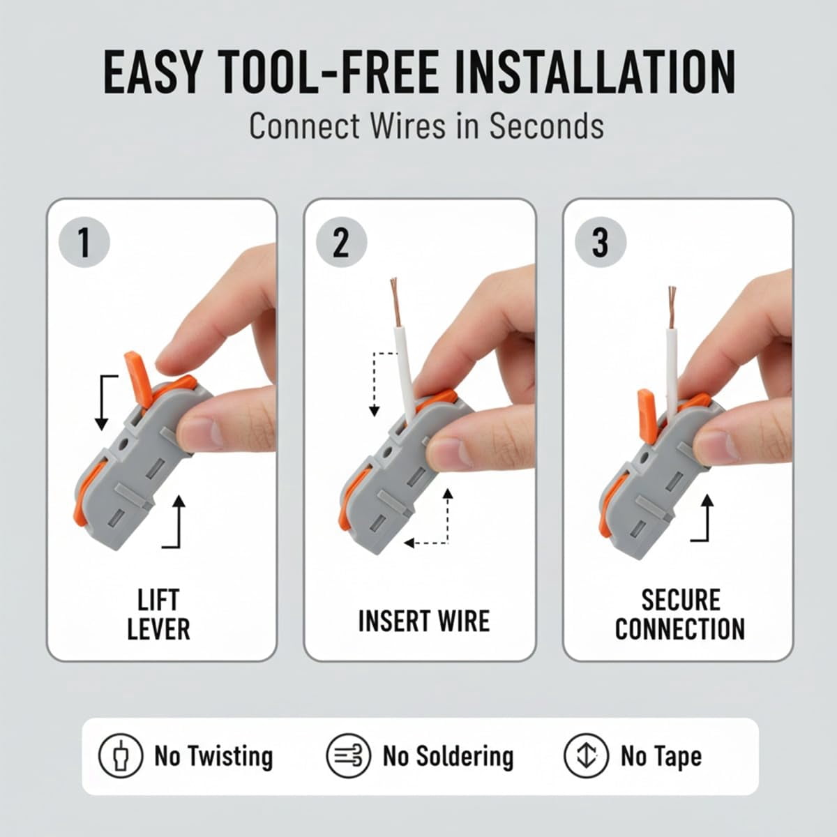 2026 Upgrade Universal Quick Lever Electrical Wire Connectors 12-24AWG Push-in Terminals for Home Wiring