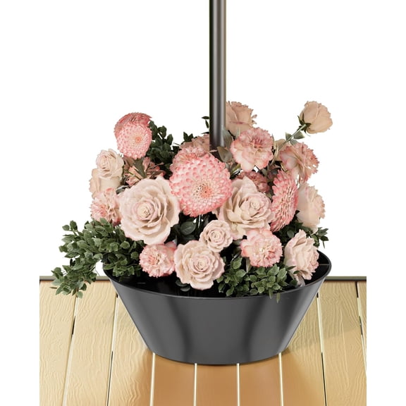 2-in-1 Umbrella Planter for Patio Table & Pole, Black