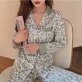 thumbnail image 4 of Pijama de satén de seda de 2 piezas para mujer, con estampado de leopardo, con solapa, de manga larga, para el hogar, 4 of 5