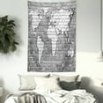 thumbnail image 3 of Wanderlust Tapestry, World Map on Old Brick Wall Construction Grunge Antique Stained Abstract, Wall Hanging for Bedroom Living Room Dorm Decor, 40W X 60L Inches, Pale Grey White, by Ambesonne, 3 of 5