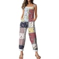 thumbnail image 6 of JULMCOMO Cotton Linen Jumpsuits for Women Floral Print Scoop Neck Loose Fit Overalls Tie Strap Sleeveless Casual Summer Overalls Sky Blue S, 6 of 7