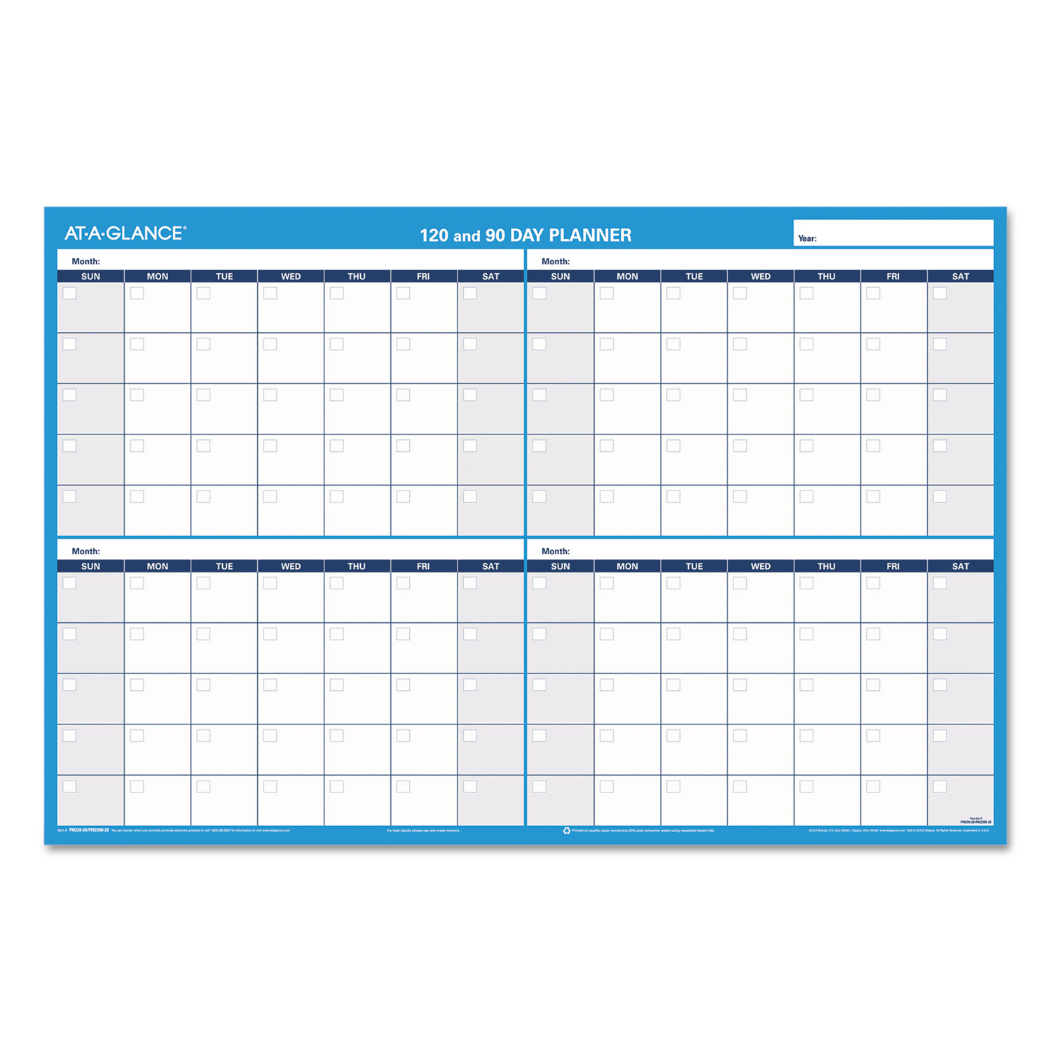 At-A-Glance, AAGPM23928, 90/120-Day Erasable Wall Planner, 1 Each, Blue - image 2 of 9