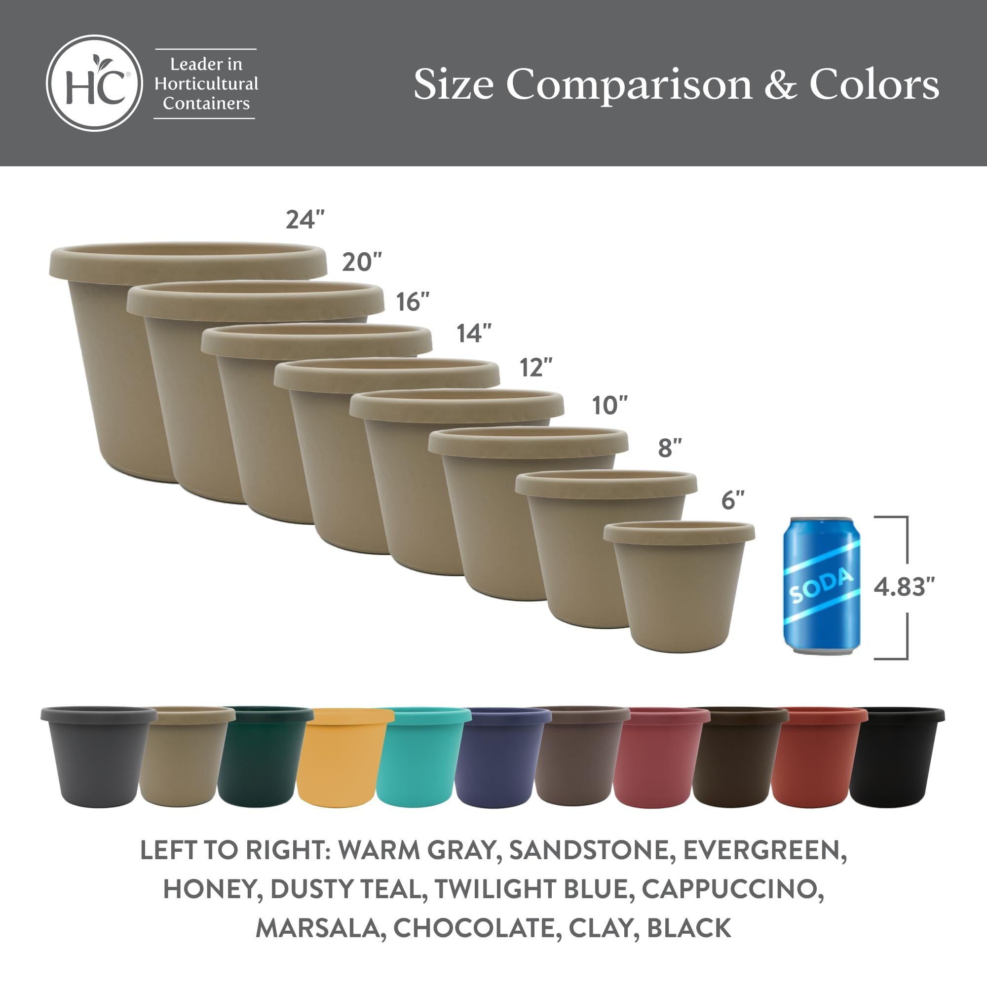 The HC Companies 6 Inch Round Prima Planter - Small Plastic Plant Pot with Rolled Rim for Indoor Outdoor Plants Flowers Herbs, Sandstone Pack of 4