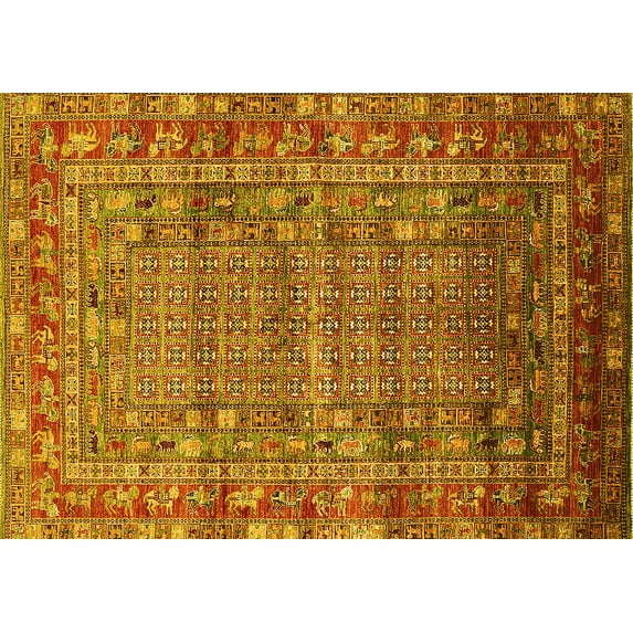 Ahgly Company Machine Washable Indoor Rectangle Oriental Yellow Industrial Area Rugs, 7' x 9'