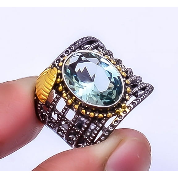 Black Tourmaline Black Rhodium Handmade 925 Sterling Silver Ring S.8 R_9244_75_9, Beautiful Jewelry For Woman, New Year Sale, Valentin's Day Gift