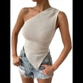 thumbnail image 2 of Camiseta de Tirantes Asimétrica con Textura Fruncida y un Hombro para Mujer, Ideal para Salir. Albaricoque S, 2 of 9