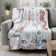 thumbnail image 2 of Seahorse Coastal Blanket Soft Cozy Warm Twin Blanket for Bed, Plush Fuzzy Flannel Fleece Blankets for Sofa, Summer Beach Ocean Shell Jellyfish Starfish Throw Blankets for Couch Gifts, 60"x80", 2 of 9