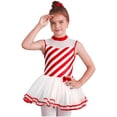 thumbnail image 3 of renvena Kids Girls Sleeveless Mock Neck Striped Ballet Dance Tutu Dress Figure Skating Gymnastics Leotard Size 6-16 A Red 14, 3 of 7