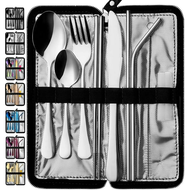 Portable Travel Utensils Reusable Silverware with Case for Fixing Tableware Pieces Stainless Steel Stable Flatware Set Camping Picnic Cutlery Set ( Set)
