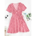 thumbnail image 1 of ZAFUL for Female leisure Ditsy Floral Ruffles Wrap Dress Red XL, 1 of 4