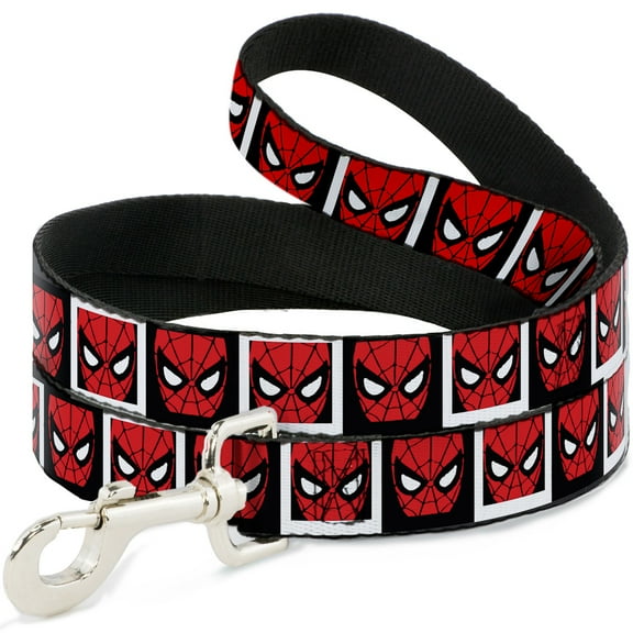Marvel Comics Pet Leash, Dog Leash, Spider Man Face Black White Blocks, 6 Feet Long 1.0 Inch Wide