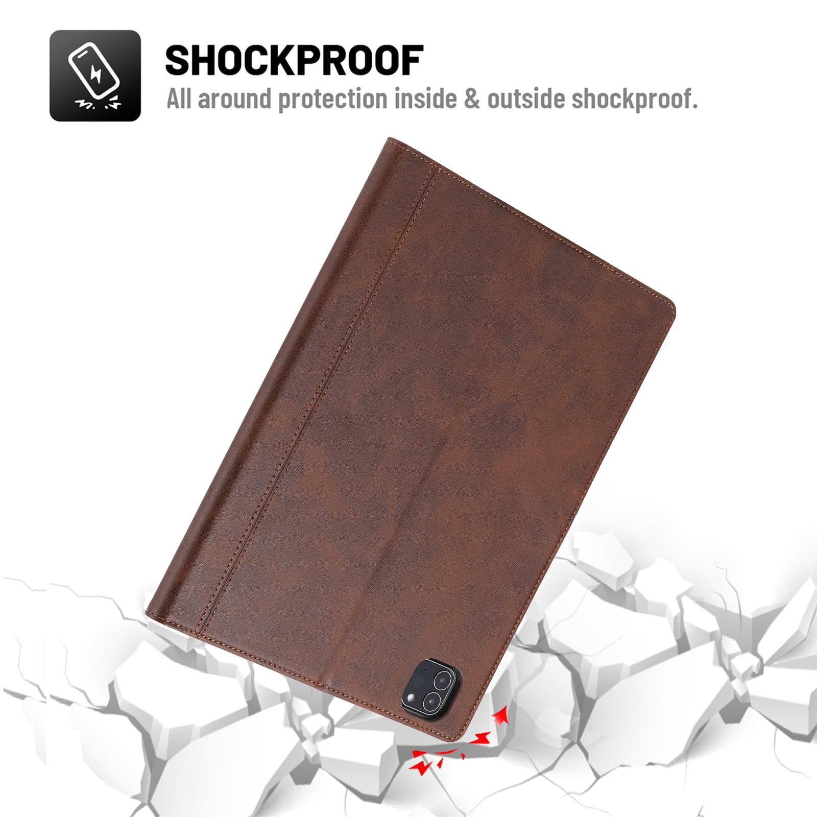 Dteck for iPad Air 13 Inch Case M2(2024), iPad Pro 12.9 Case 2022/2021/2020/2018, Premium Front Pocket Leather Business Folio Stand Cover with Built-in Pencil Holder Auto Wake Sleep,Coffee