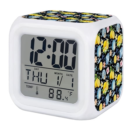 Alarm Clocks Coastal Shell Starfish Digital Clock 7 Color LED Night Light Silent Non-Ticking Battery Operated Conch Summer Lemon Cube Clocks for Bedroom Bedside Living Room Office School Decor