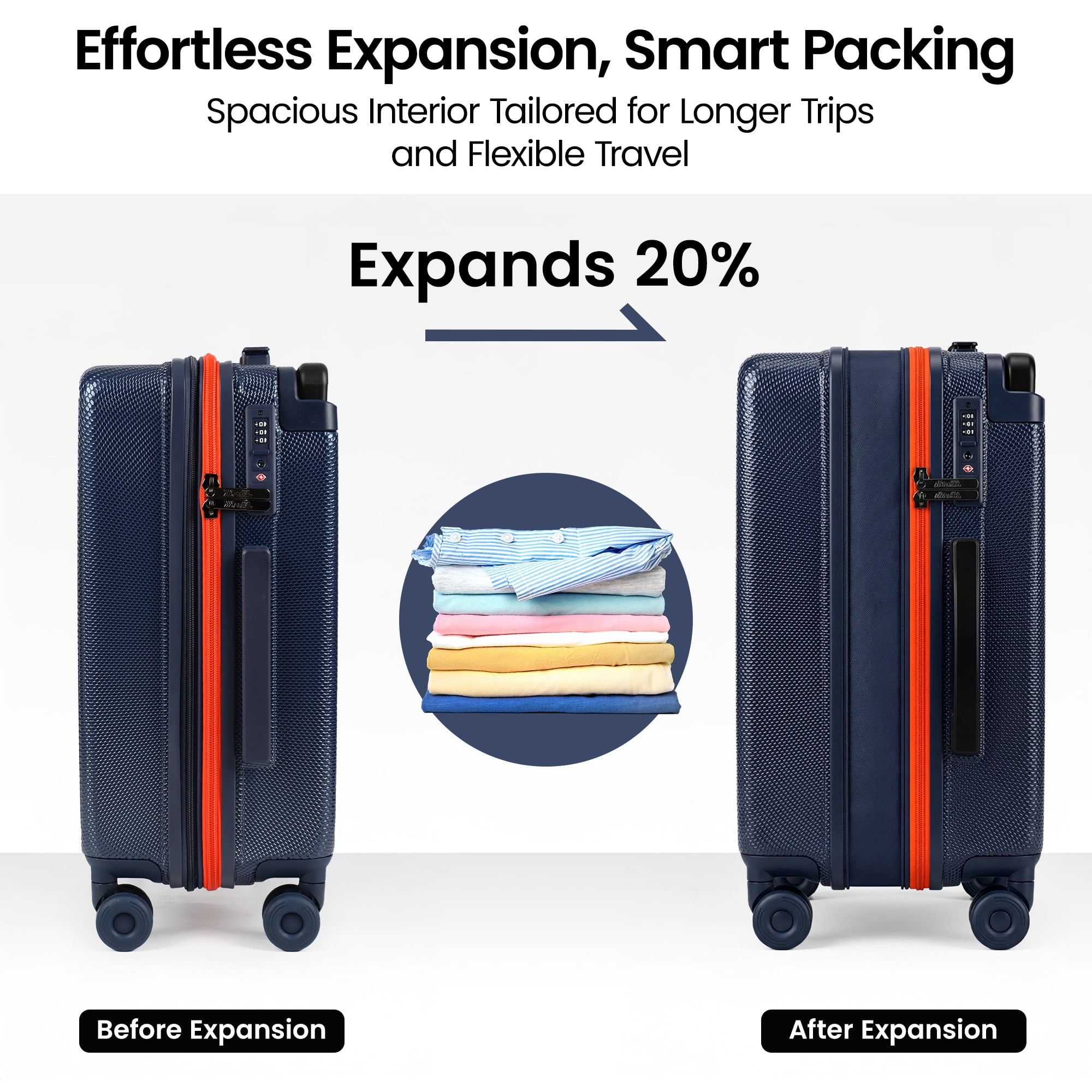 New York Xpress 20" Carry on Luggage,PC Hardside Expandable Suitcase with Silent Wheels & Aluminum Wide Handle,TSA-Approved, Navy - LP13803