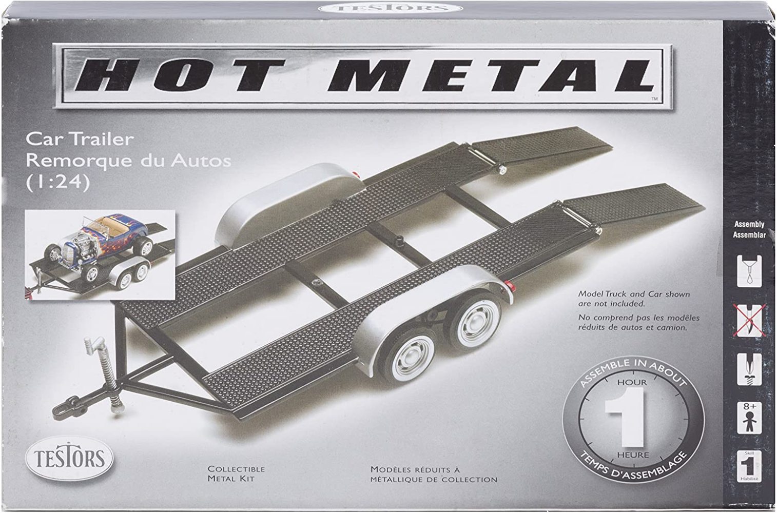 1/24 Tandem Car Trailer Plastic Model Kit with Metal Body