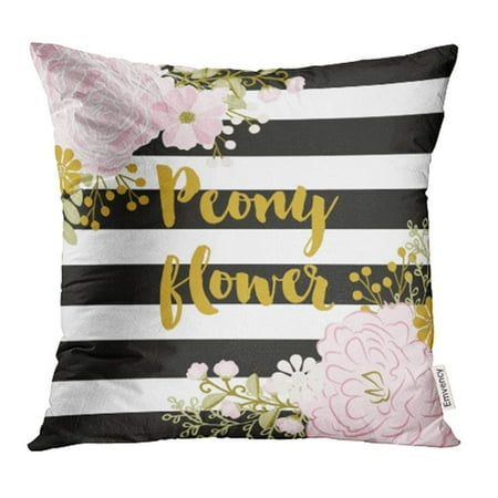 Rose Floral Throw - ARHOME Pink Gold Peony Black and White Stripes Flower Peonies Bridal Floral Rose Chic Pillow Case Pillow Cover 20x20 inch Throw Pillow Covers