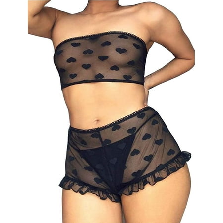 

Emmababy Women Sexy 2PCS Lingerie Set Lace Crop See Through Top High Waist Short Pants