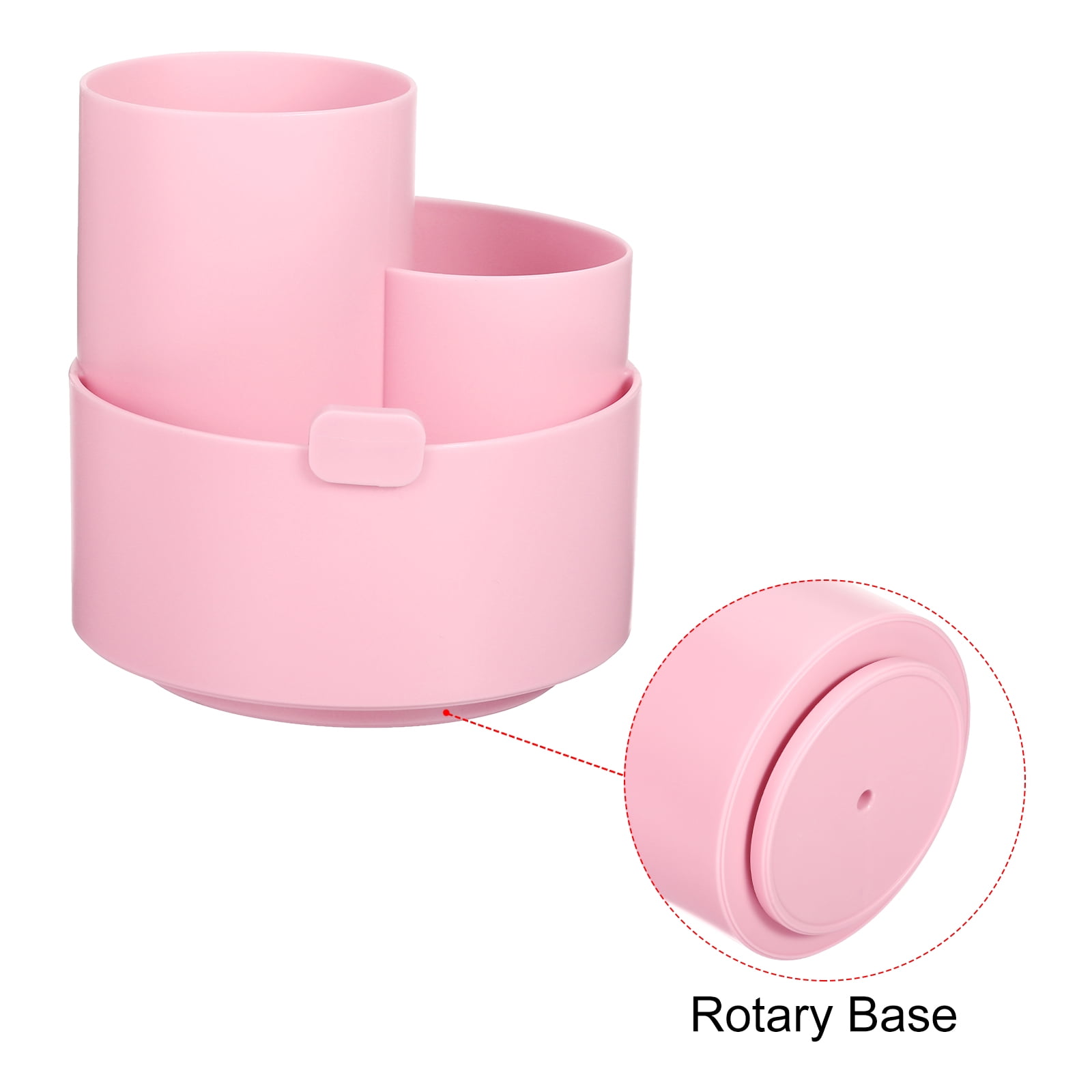 Unique Bargains Rotary Pen Holder 3 Slots Makeup Brush Desktop Organizer Pink