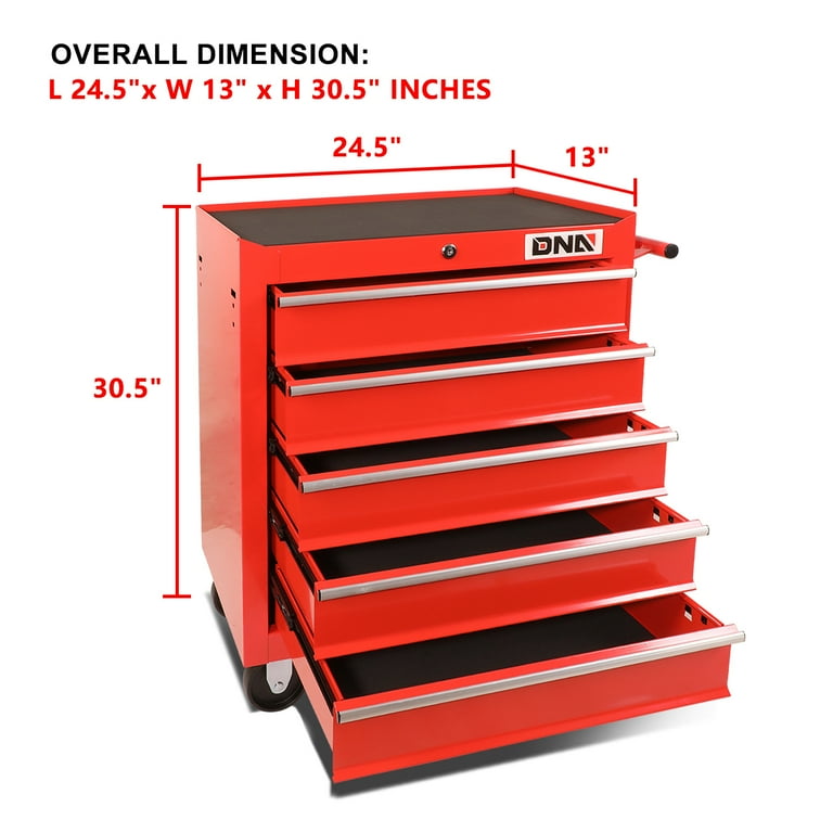 DNA Motoring TOOLS-00263 5-Drawer Red Plastic Top Rolling Tool