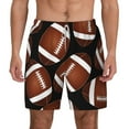 thumbnail image 2 of Picia Brown Football On Black pattern Mens Swim Trunks with Compression Liner Stretch Beach Shorts Quick Dry with Zipper Pockets No-Chafing Board Shorts-Small, 2 of 9