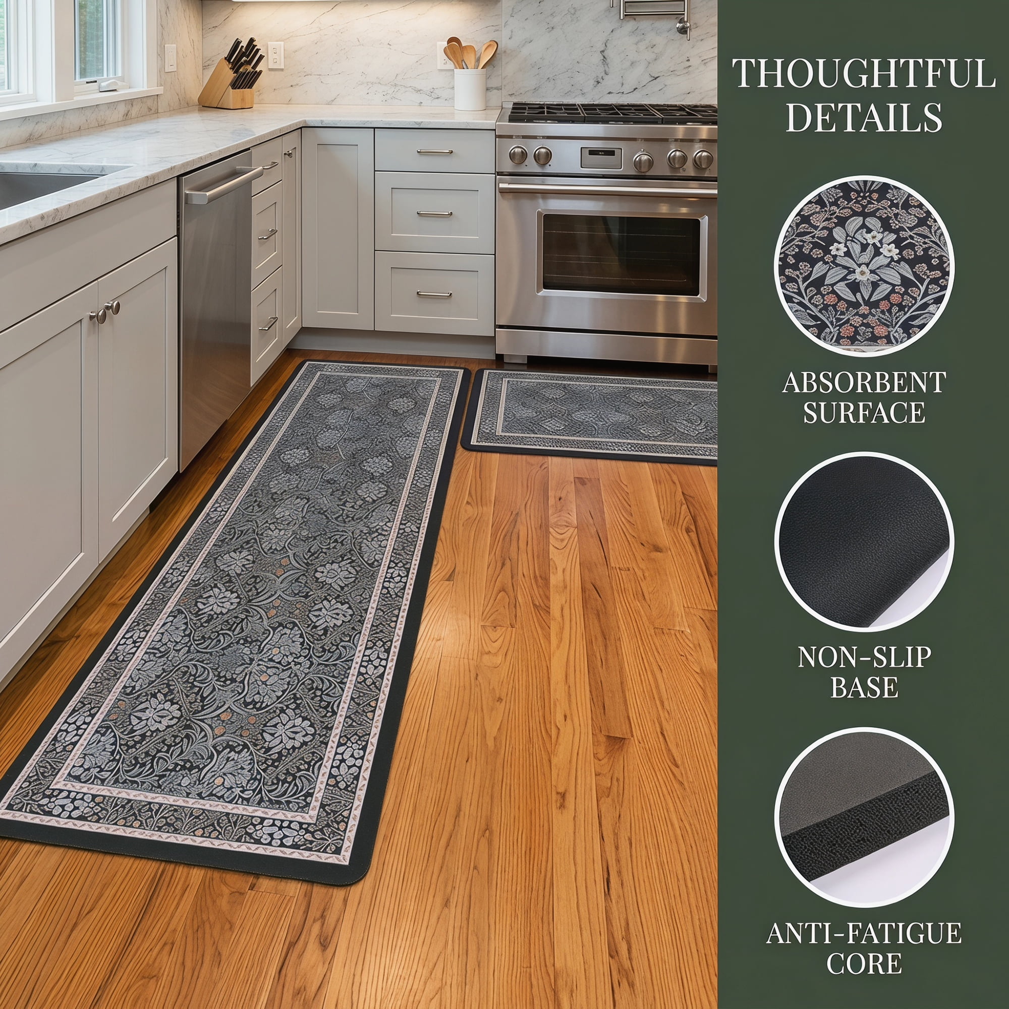 Unique Bargains 2Pcs Washable Non-Slip Absorbent Runner Rug Set Brown 24" x 16" 47" x 16"