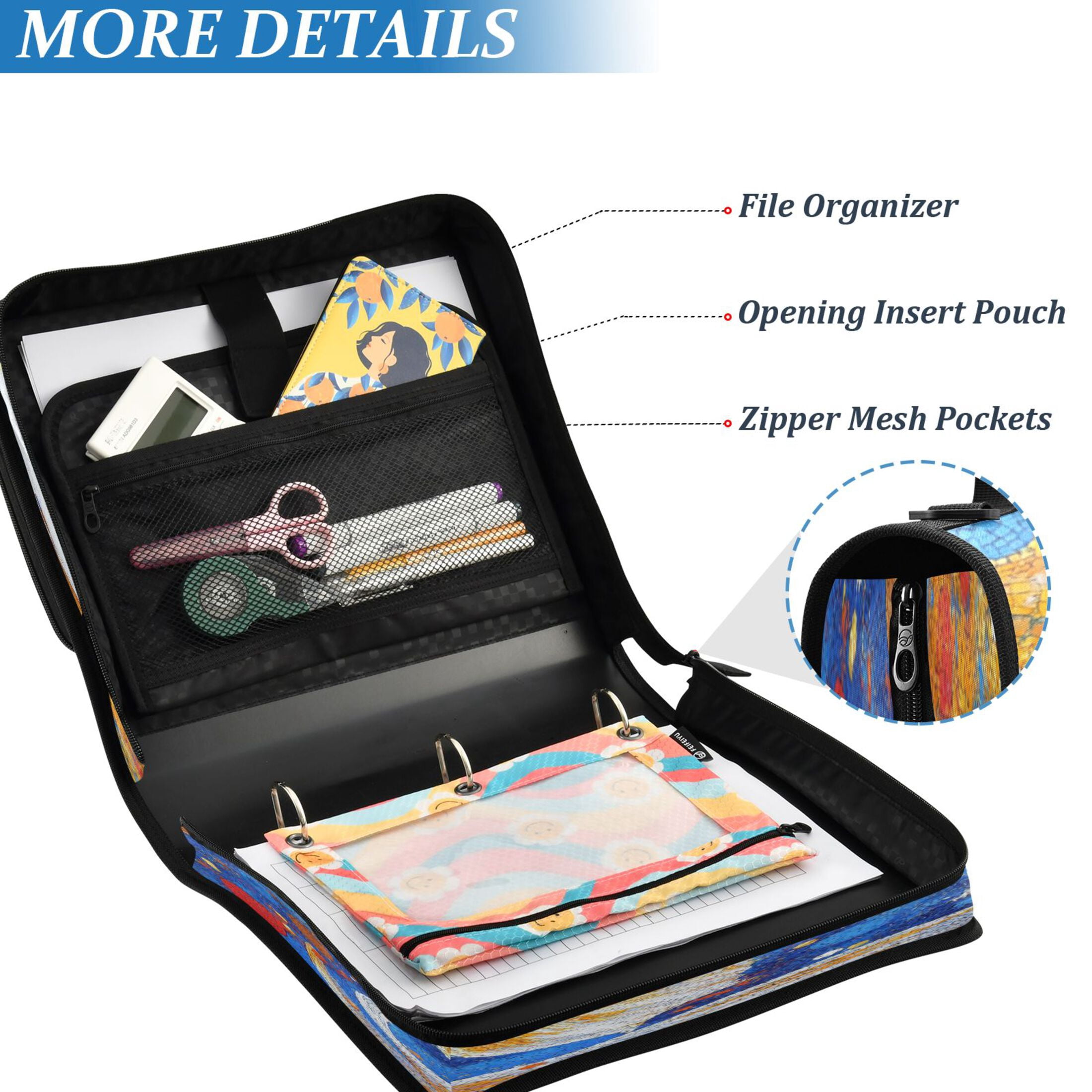 YAZAOO Zipper Binder trapper keeper Documents Organized Design Golden Serenity Printed