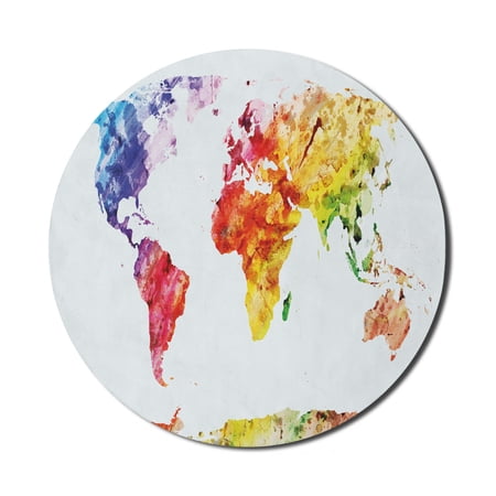 Colorful Mouse Pad for Computers  Pattern of Watercolor Like Grunge Style World Map Image on a Plain Background  Round Non-Slip Thick Rubber Modern Gaming Mousepad  8  Round  Multicolor  by Ambesonne