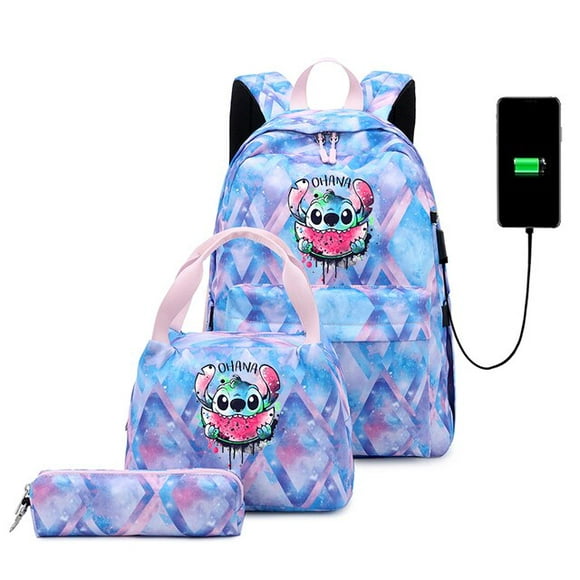 3pcs Disney Lilo Stitch Backpack Boys Girls USB Charging Bookbag Mochila Teenager Men Women Travel Casual Backpacks Sets