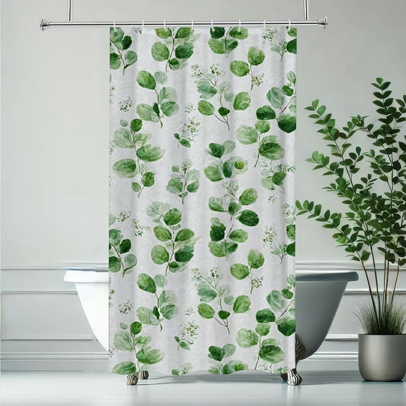 RKSupls Christmas Shower Curtain, Green Botanical Watercolor Shower Curtain with Hooks for Christmas Home Bathroom Decor Washable Curtains, 36x72 in