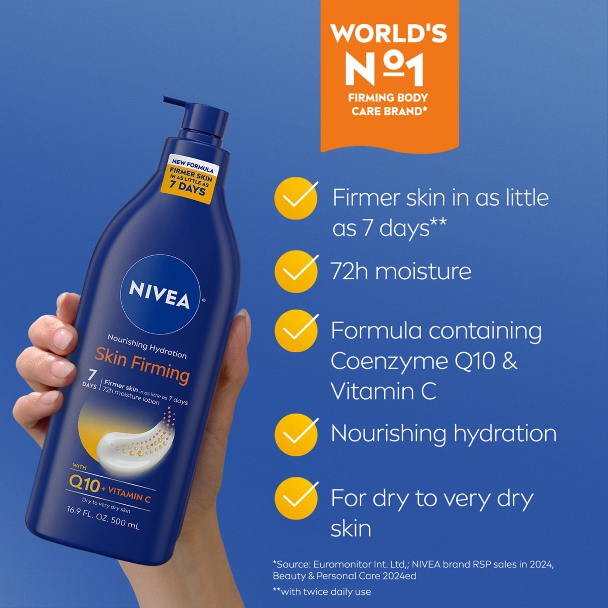 (2 pack) NIVEA Nourishing Hydration Skin Firming Body Lotion for Dry Skin with Q10 and Vitamin C, 16.9 fl oz