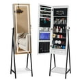 thumbnail image 5 of Full mirror wooden floor type with 1 shelf, 3-color led mirror lamp, 8 white interior lamp beads, jewelry storage mirror cabinet - white, 5 of 5