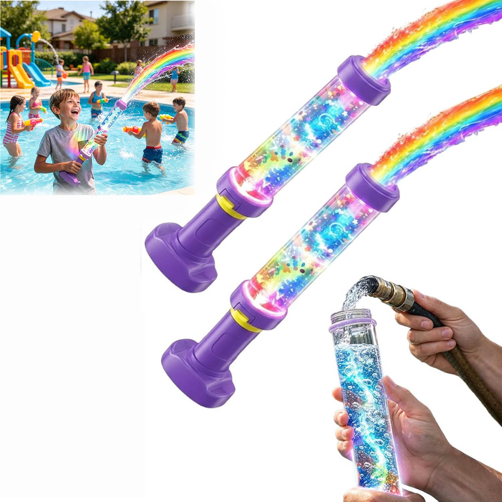 Glowing Rainbow LED Water Blaster, Summer Fun That Pops Like Magic, Creative Squirt Water Blaster, Firework Spray Water Soaker for Pool Party Outdoor Summer Water Games