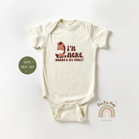 Baby Bodysuit BELLA CANVAS I'M Here Where'S My Pony Horseback Riding Onesie, Cute Western Baby Bodysuit, Horseback Riding Bodysuit Gift, Animal Farm Baby Onesie