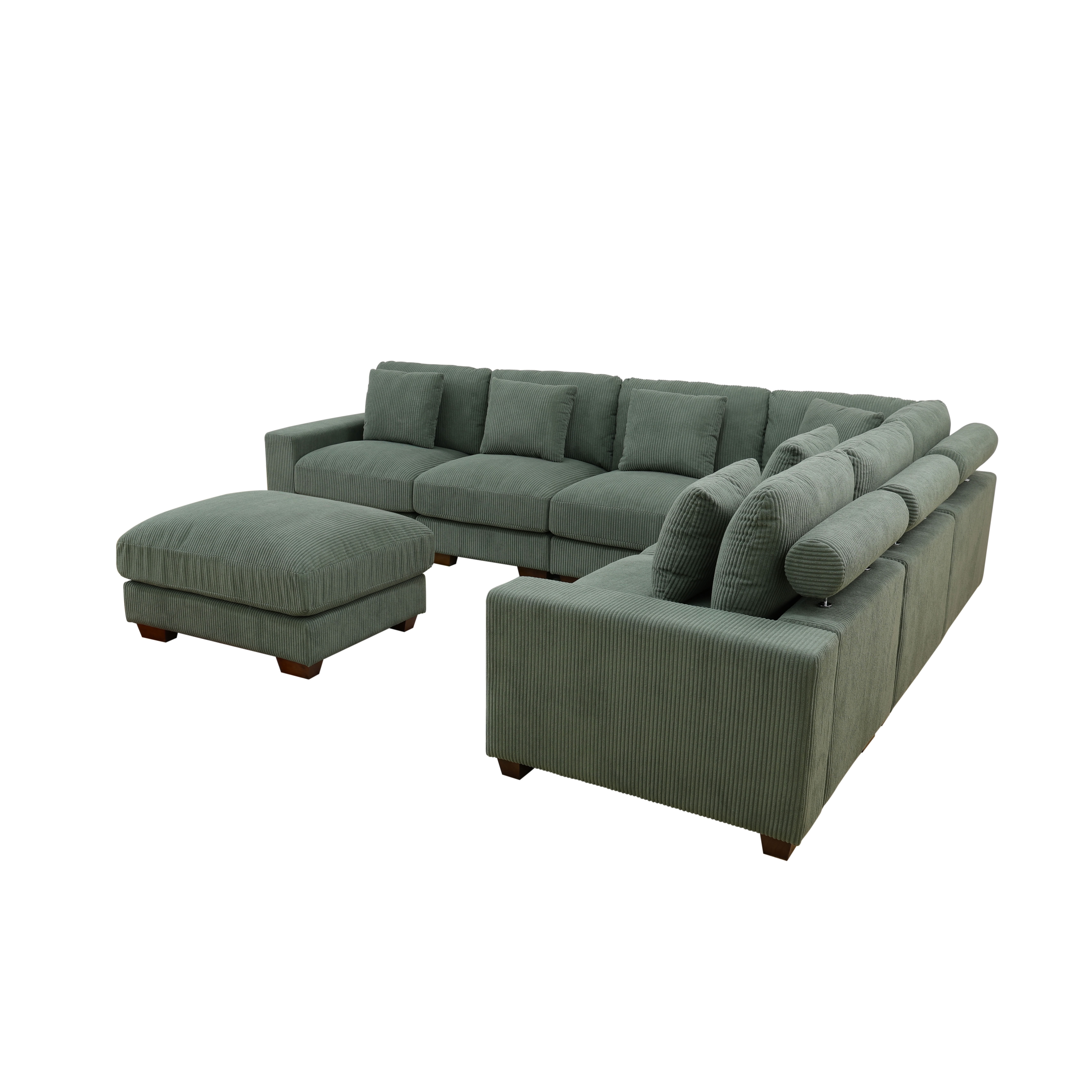 MAYEERTY Modular Sectional Sofa, Flocking Fabric Couch with Ottoman & Anti-Insect Frame, Green Living Room Furniture
