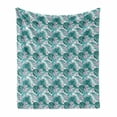 thumbnail image 1 of Tropical Soft Flannel Fleece Blanket, Continued Layout of Palm Leaves Jungle Coconut Monstera Summer Artwork, Cozy Plush for Indoor and Outdoor Use, 50" x 70", Dark Teal and Purple, by Ambesonne, 1 of 5