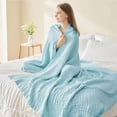 thumbnail image 4 of CHENjy Cotton Throw Blanket, Cooling Muslin Blanket for Adults, Pre-Washed Soft Blanket for Bed and Couch, All Season Breathable Blanket, 51.9" x 59", Sky Blue, 4 of 7