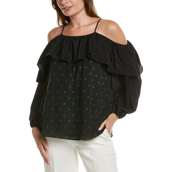 Elie Tahari womens  Off-The-Shoulder Silk Blouse, m, Black