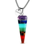 JADENOVA 7 Chakra Necklace Pendant Cone-Shaped Energy Healing Gemstone Crystal Dowsing Divination Pendulum 18 Inches Stainless Steel Chain