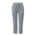 thumbnail image 6 of Linen Pants Women Casual High Waist Drawstring Pockets Relaxed Fit Durable Daily Breathable Trendy Full Grey Trousers Sizes M, 6 of 6